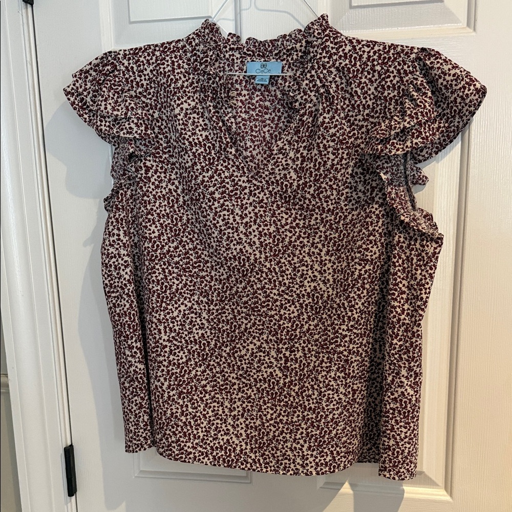 Cecelia Burgundy Floral Ruffle Sleeve Top